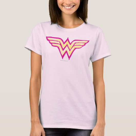 Wonder Woman farbenfrohe Rosa und Gelb Logo T-Shirt (Vorderseite)