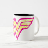 Wonder Woman farbenfrohe Rosa und Gelb Logo Zweifarbige Tasse (VorderseiteRechts)