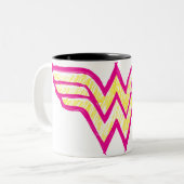 Wonder Woman farbenfrohe Rosa und Gelb Logo Zweifarbige Tasse (Vorderseite Links)
