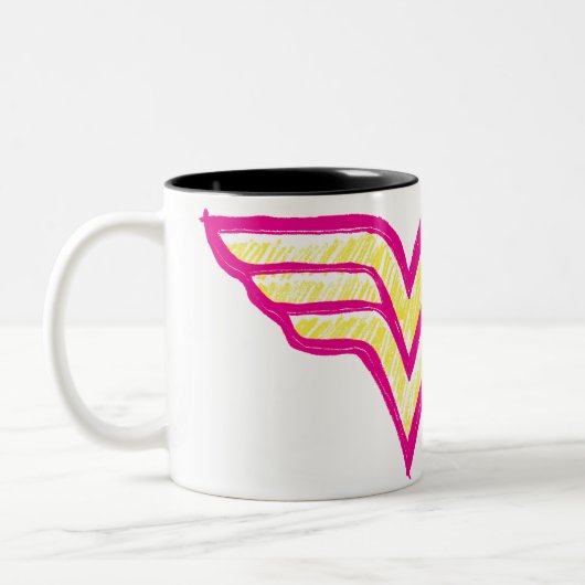 Wonder Woman farbenfrohe Rosa und Gelb Logo Zweifarbige Tasse (Links)