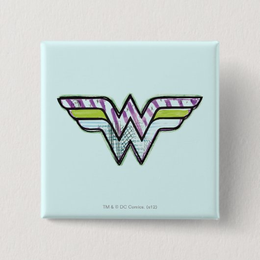 Wonder Woman farbenfrohe Sketch-Logo Button (Vorderseite)