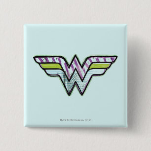 Wonder Woman farbenfrohe Sketch-Logo Button