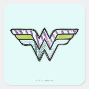 Wonder Woman farbenfrohe Sketch-Logo Quadratischer Aufkleber