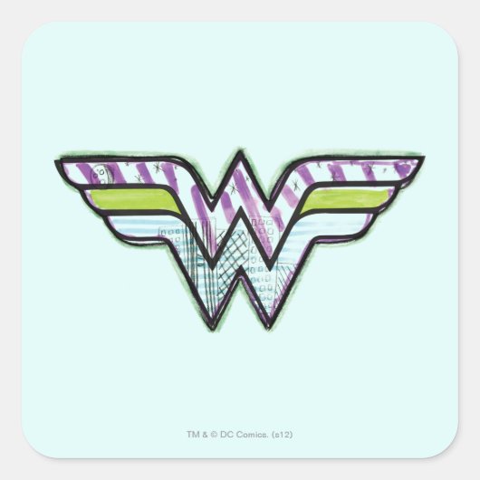 Wonder Woman farbenfrohe Sketch-Logo Quadratischer Aufkleber (Vorderseite)