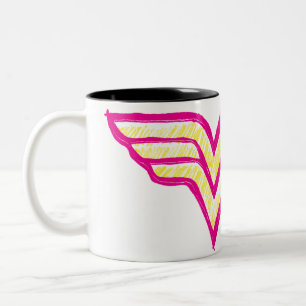 Wonder Woman farbiges Rosa und gelbes Logo Zweifarbige Tasse