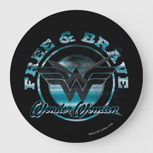 Wonder Woman Free & Brave Grunge Grafik Große Wanduhr (Vorderseite)