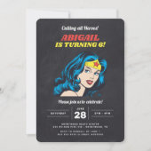 Wonder Woman Girls Chalkboard Geburtstag Einladung (Vorderseite)
