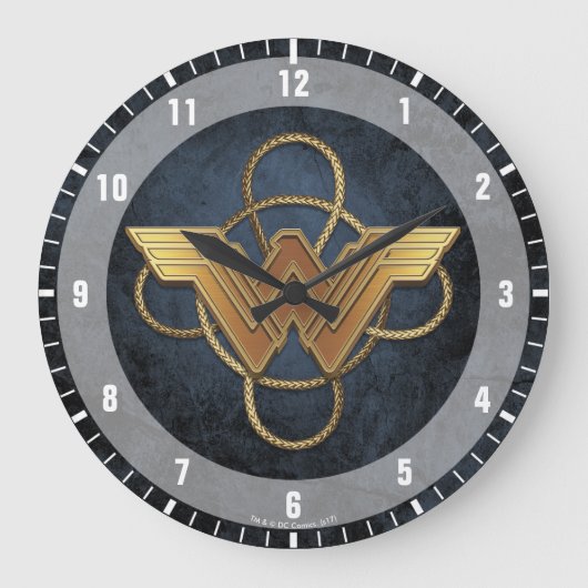 Wonder Woman Gold Symbol Over Lasso Große Wanduhr (Vorderseite)
