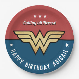 Wonder Woman Golden Logo Birthday Paper Plate Pappteller