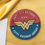 Wonder Woman Golden Logo Birthday Paper Plate Pappteller<br><div class="desc">Wonder Woman is an iconic superhero, who gives the likes of Batman and Superman a run for their money! Not only is she a superhero but she is also Princess of the Amazons and a fearless warrior. These girly, colorful paper plates make it clear why the brunette beauty has inspired...</div>