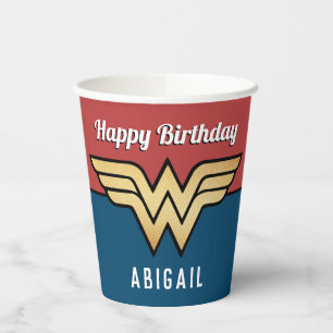 Wonder Woman Golden Logo   Happy Birthday  Pappbecher