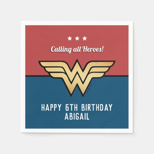 Wonder Woman Golden Logo | Happy Birthday Serviette (Vorderseite)