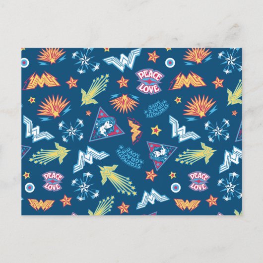 Wonder Woman Icons & Phrases Muster Postkarte (Vorderseite)