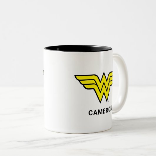 Wonder Woman | Klassisches Logo | Name hinzufügen Zweifarbige Tasse (VorderseiteRechts)