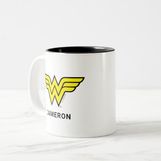 Wonder Woman | Klassisches Logo | Name hinzufügen Zweifarbige Tasse (Vorderseite Links)