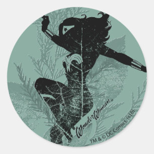 Wonder Woman Landing Foliage Graphic Runder Aufkleber