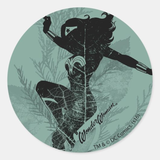 Wonder Woman Landing Foliage Graphic Runder Aufkleber (Vorderseite)