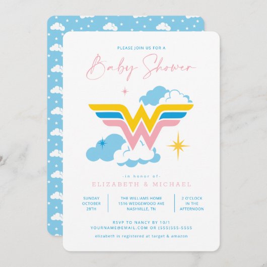 Wonder Woman Logo | Babydusche Einladung (Vorne/Hinten)