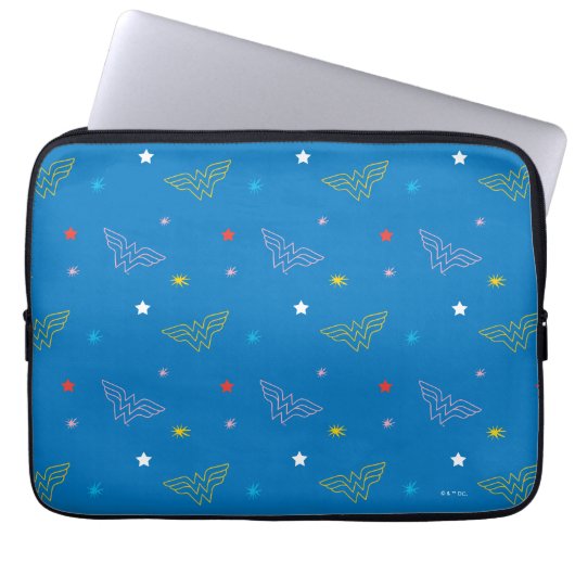 Wonder Woman-Logo und Sterne Blaues Muster Laptopschutzhülle (Vorderseite)
