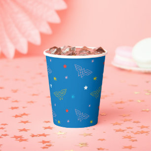 Wonder Woman-Logo und Sterne Blaues Muster Pappbecher