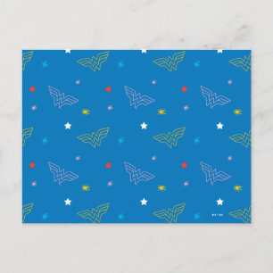 Wonder Woman-Logo und Sterne Blaues Muster Postkarte