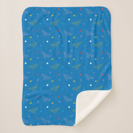 Wonder Woman-Logo und Sterne Blaues Muster Sherpadecke (Vorderseite)
