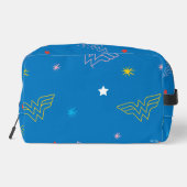 Wonder Woman-Logo und Sterne Blaues Muster Waschbeutel (Rückseite)