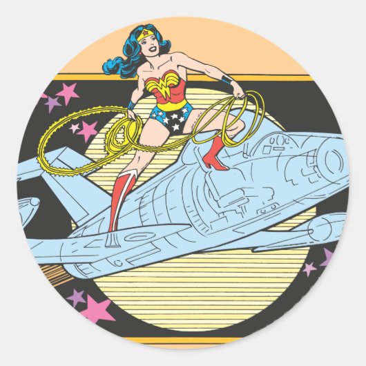 Wonder Woman mit Jet Runder Aufkleber (Vorderseite)
