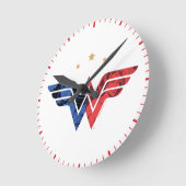 Wonder Woman Modern & Retro Comic Overlay-Logo Runde Wanduhr (Winkel)