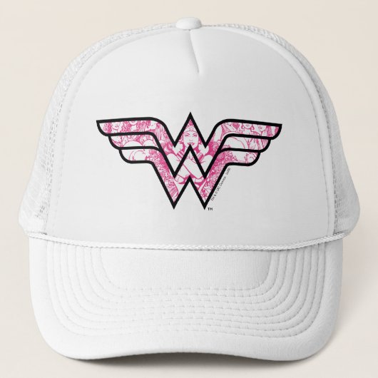 Wonder Woman Pink Comic Book Collage Logo Truckerkappe (Vorderseite)