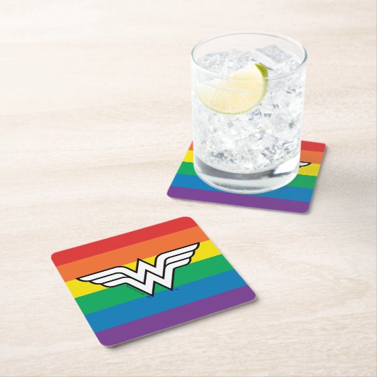 Wonder Woman Rainbow Logo Rechteckiger Pappuntersetzer (Vor Ort)