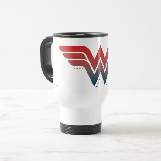 Wonder Woman Red Blue Gradient Logo Reisebecher (Vorderseite Links)
