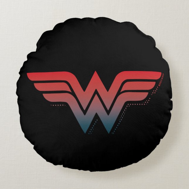 Wonder Woman Red Blue Gradient Logo Rundes Kissen (Vorderseite)