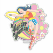 Wonder Woman Retro Blume Aufkleber (Vorderseite)