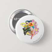 Wonder Woman Retro Blume Button (Vorne & Hinten)