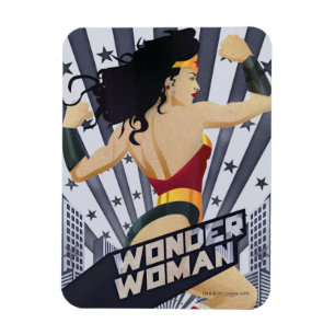 Wonder Woman Retro City Sunburgs and Stars Magnet