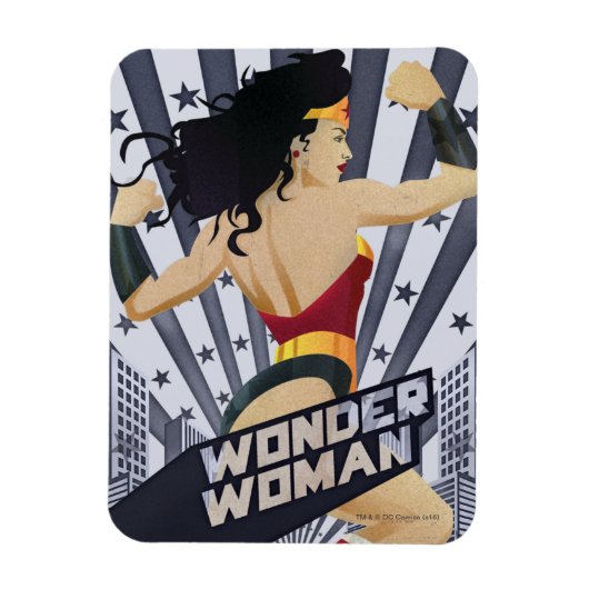Wonder Woman Retro City Sunburst and Stars Magnet (Vertikal)