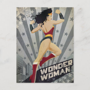 Wonder Woman Retro City Sunburst and Stars Postkarte