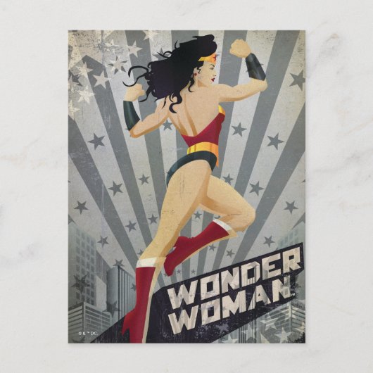 Wonder Woman Retro City Sunburst and Stars Postkarte (Vorderseite)