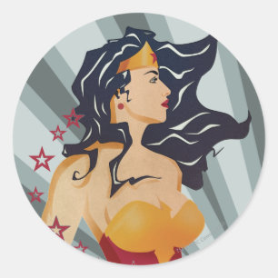 Wonder Woman Retro Profil Sunburst Runder Aufkleber