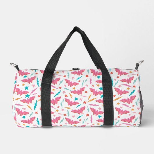 Wonder Woman Rosa Logo und Blitzmuster Duffle Bag (Vorderseite)
