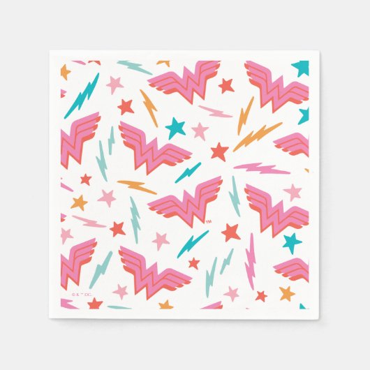 Wonder Woman Rosa Logo und Blitzmuster Serviette (Vorderseite)