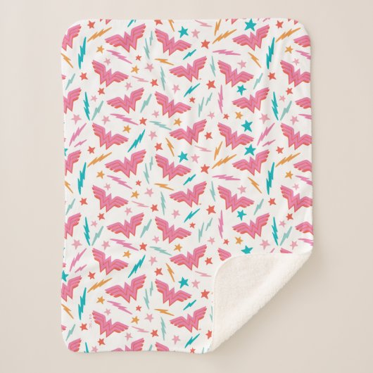 Wonder Woman Rosa Logo und Blitzmuster Sherpadecke (Vorderseite)