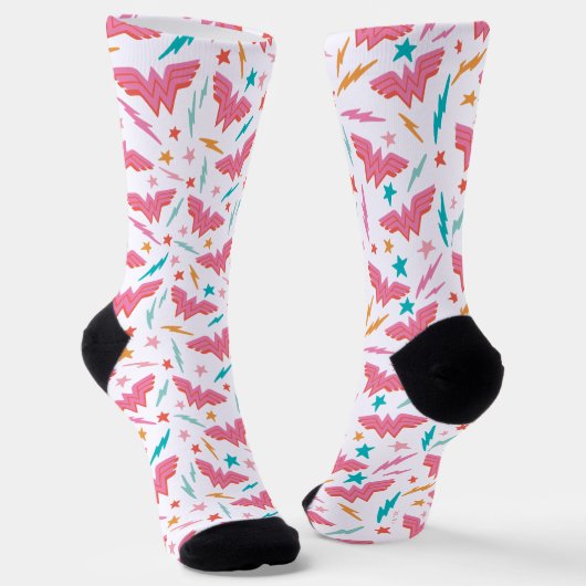 Wonder Woman Rosa Logo und Blitzmuster Socken (Gewinkelt)