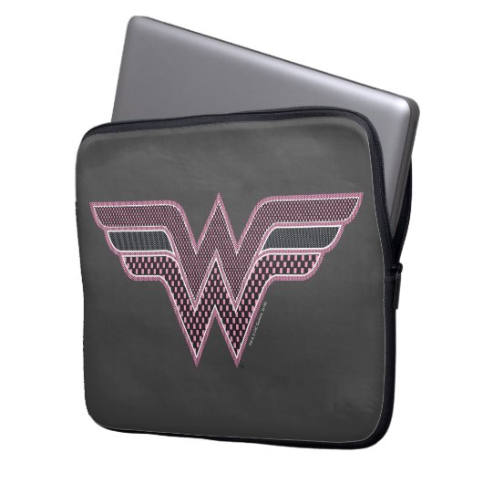 Wonder Woman Rosa und Schwarzes Schachbrett Mesh L Laptopschutzhülle (Vorderseite Links)