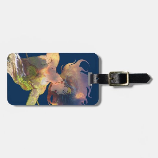 Wonder Woman Sunset Waterfall Silhouette Gepäckanhänger (Vorderseite horizontal)