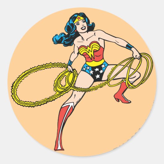 Wonder Woman Swinging Lasso rechts Runder Aufkleber (Vorderseite)