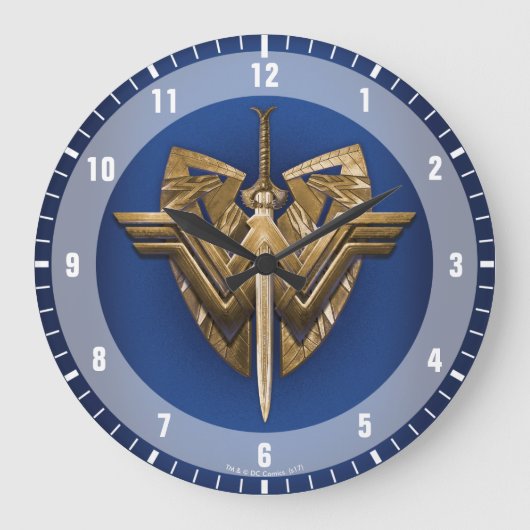 Wonder Woman Symbol mit Schwert der Gerechtigkeit Große Wanduhr (Vorderseite)