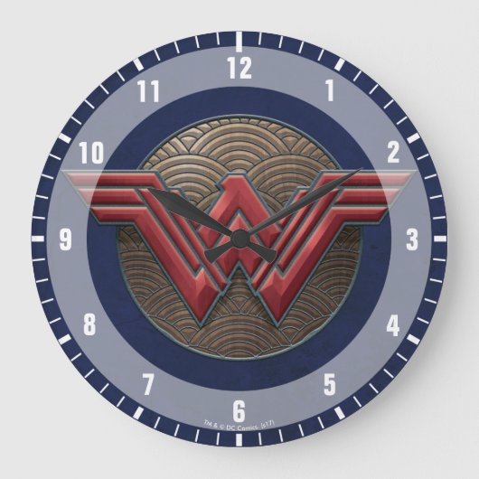 Wonder Woman Symbol über konzentrische Kreise Große Wanduhr (Vorderseite)