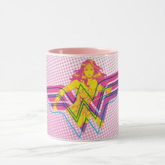 Wonder Woman Yellow Pink Comic Art Logo Tasse (Zentrum)